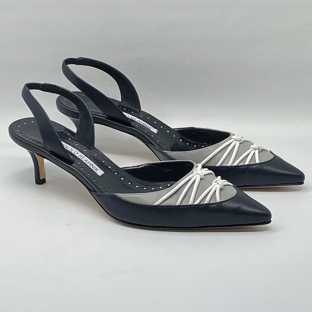 Manolo Blahnik Maretsli 50MM Leather Slingback Pumps size 37.5
